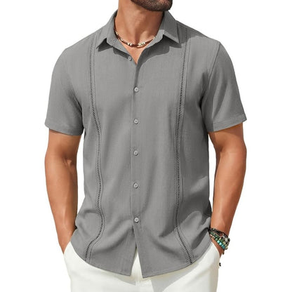 This Week's Special Price💥Men's Cuban Guayabera Shirt Short Sleeve V-Neck