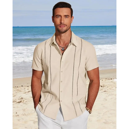 This Week's Special Price💥Men's Cuban Guayabera Shirt Short Sleeve V-Neck