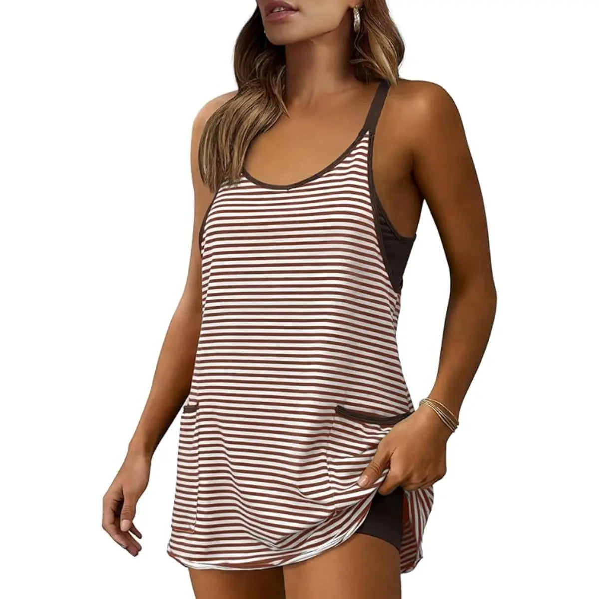 Women's Striped Romper Dress,Mini Dress with Built-in Shorts