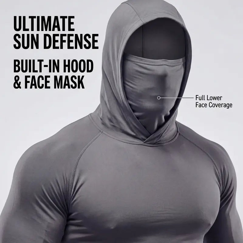 Men's UPF 50+ Long-Sleeve Sun-Protection Hoodie (with Sleeve Pocket and Face Mask)