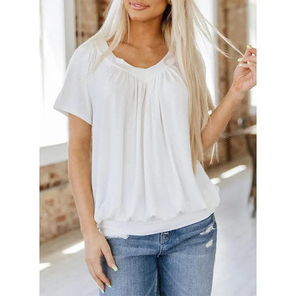 This Week's Special Price🍃Women's Casual Summer Short Sleeve V Neck Tops T-shirts - Loose Fit & Comfortable Shirring Top