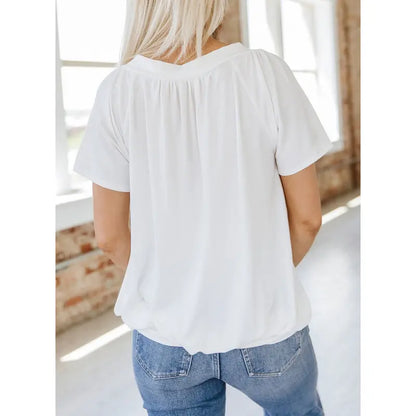 This Week's Special Price🍃Women's Casual Summer Short Sleeve V Neck Tops T-shirts - Loose Fit & Comfortable Shirring Top