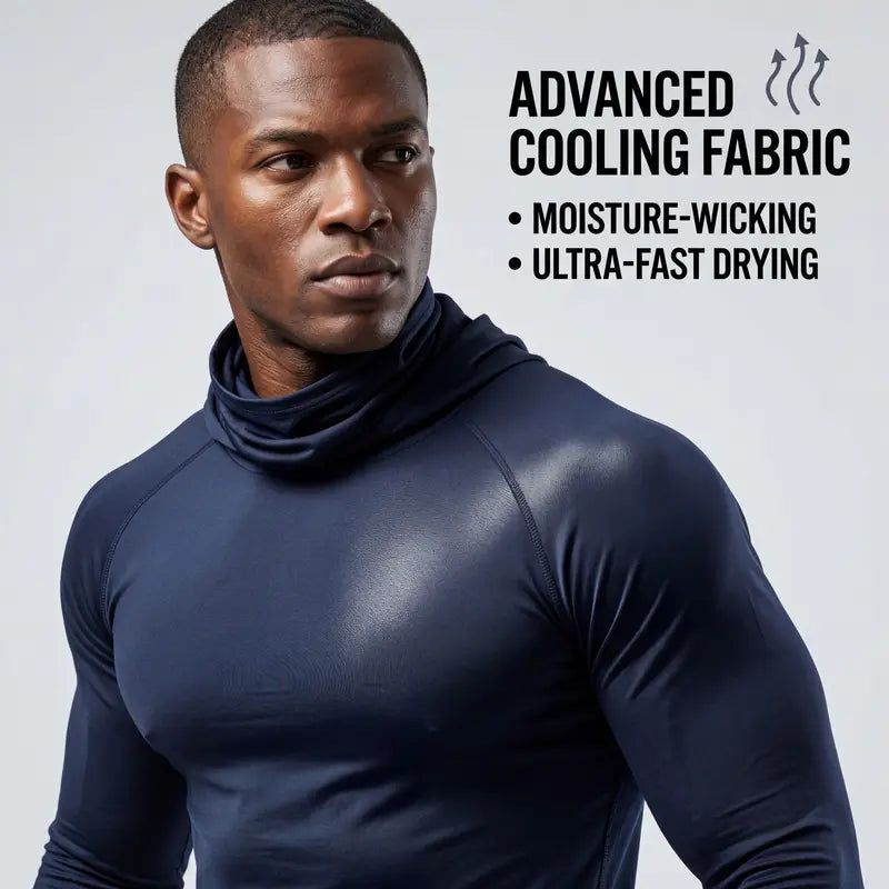 Men's UPF 50+ Long-Sleeve Sun-Protection Hoodie (with Sleeve Pocket and Face Mask)