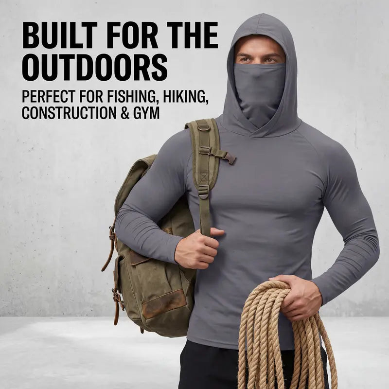 Men's UPF 50+ Long-Sleeve Sun-Protection Hoodie (with Sleeve Pocket and Face Mask)