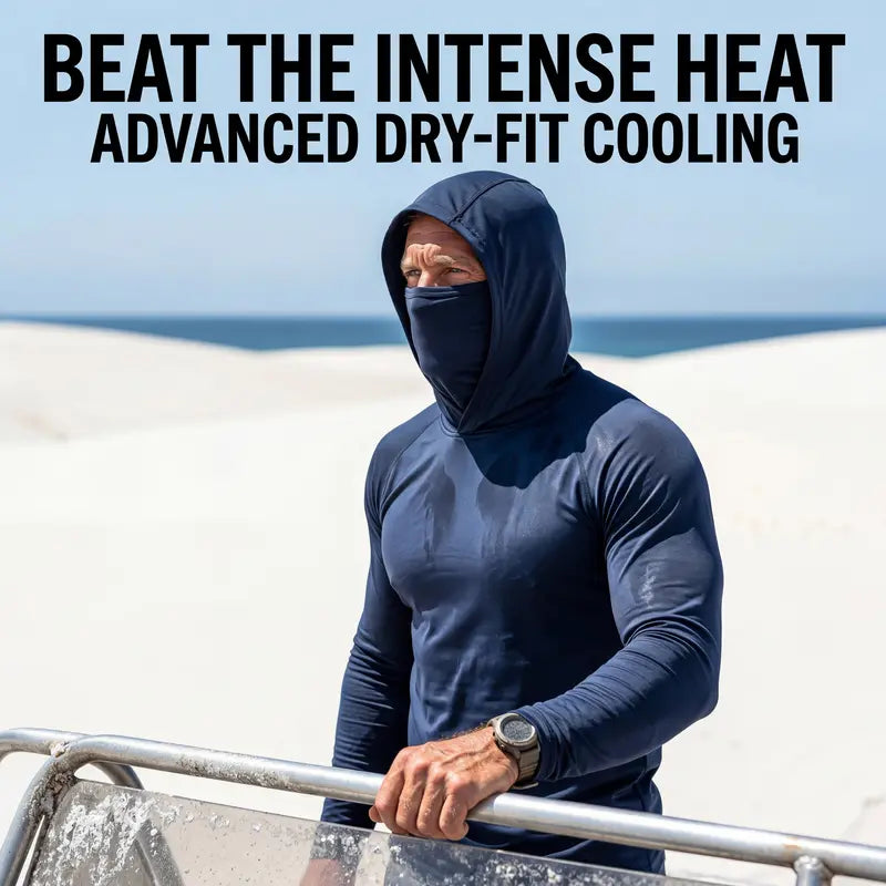 Men's UPF 50+ Long-Sleeve Sun-Protection Hoodie (with Sleeve Pocket and Face Mask)