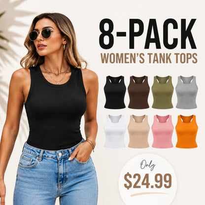 🔥MID YEAR SALE🔥Round Neck Built-in Bra Ribbed Tank Top Fit Casual Comfortable