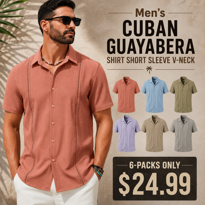 This Week's Special Price💥Men's Cuban Guayabera Shirt Short Sleeve V-Neck