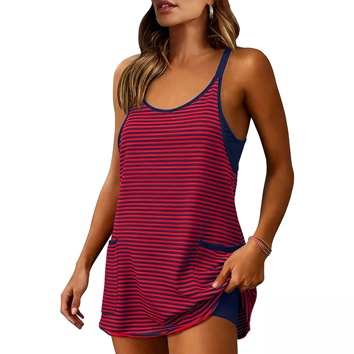 Women's Striped Romper Dress,Mini Dress with Built-in Shorts