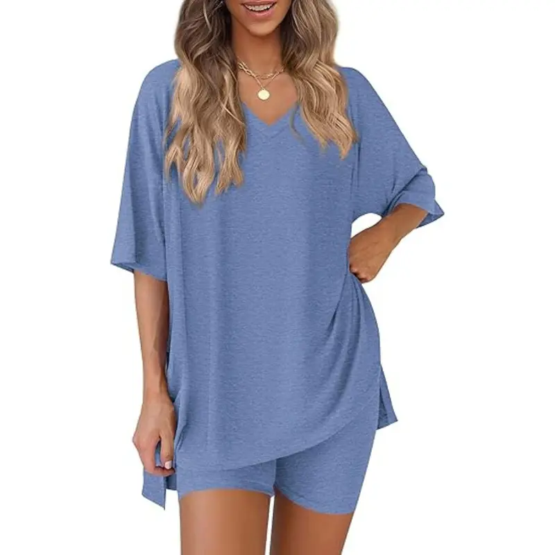 🔥Last day promotion🔥Effortless Summer Lounge Set Oversized Tee + Biker Shorts