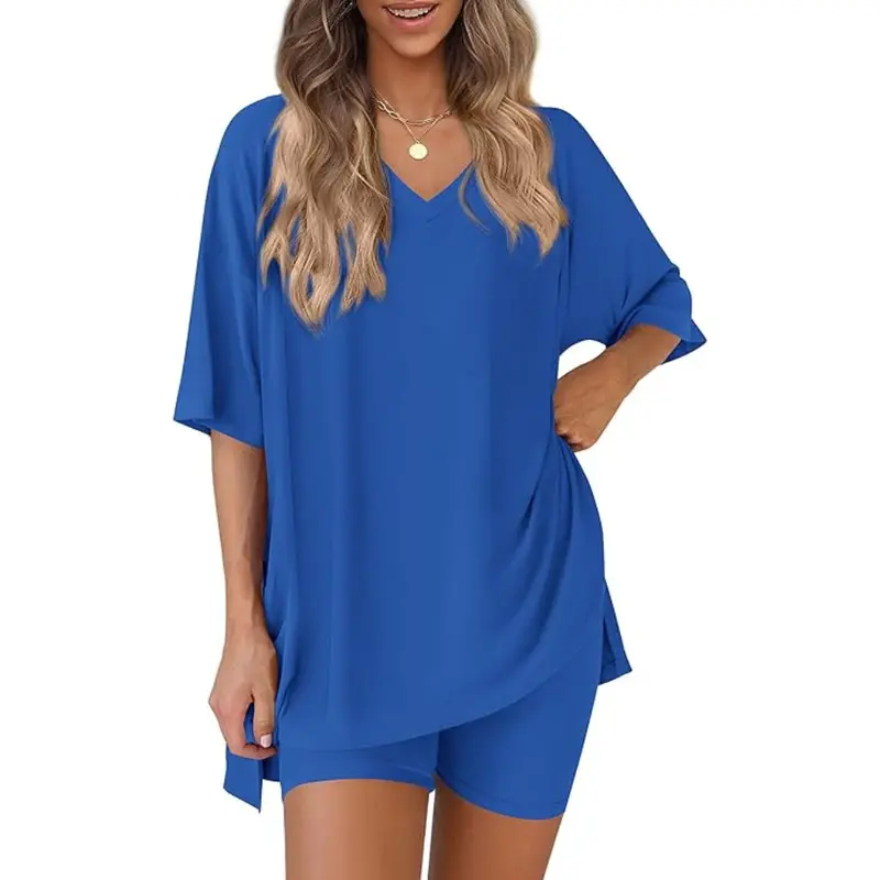 🔥Last day promotion🔥Effortless Summer Lounge Set Oversized Tee + Biker Shorts