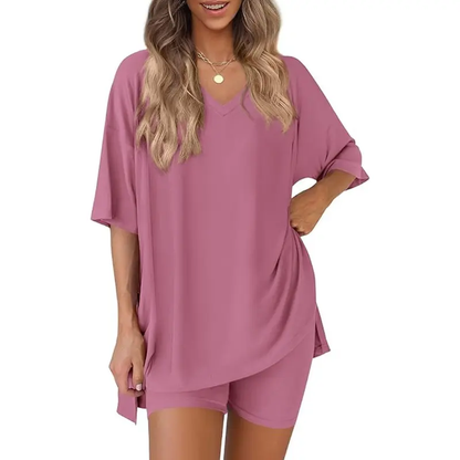 🔥Last day promotion🔥Effortless Summer Lounge Set Oversized Tee + Biker Shorts