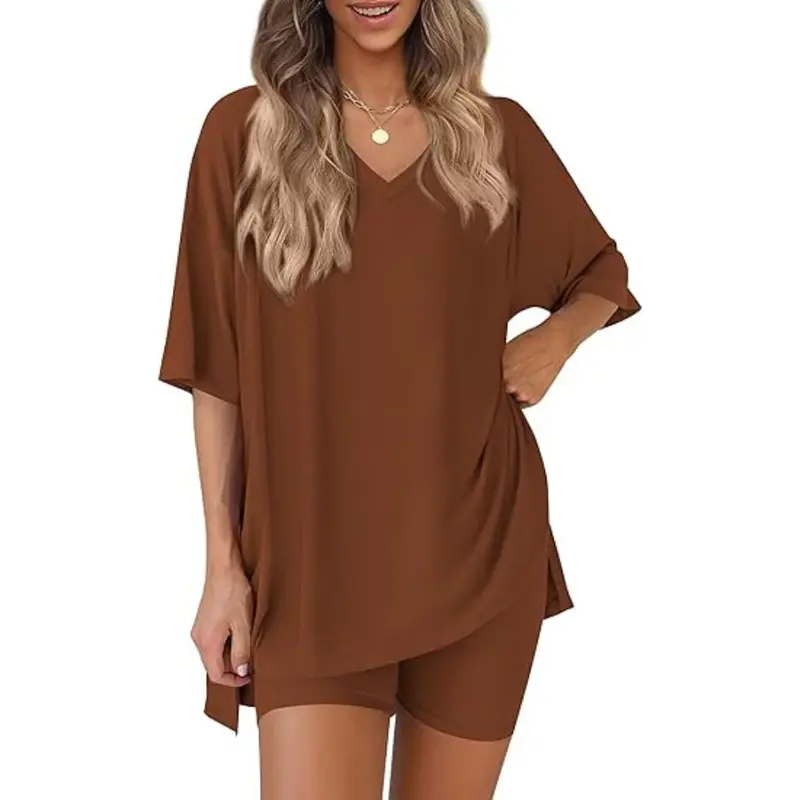 🔥Last day promotion🔥Effortless Summer Lounge Set Oversized Tee + Biker Shorts
