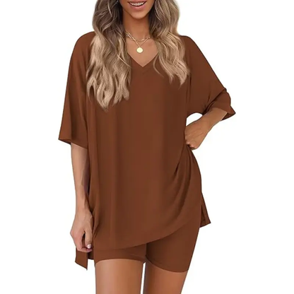 🔥Last day promotion🔥Effortless Summer Lounge Set Oversized Tee + Biker Shorts