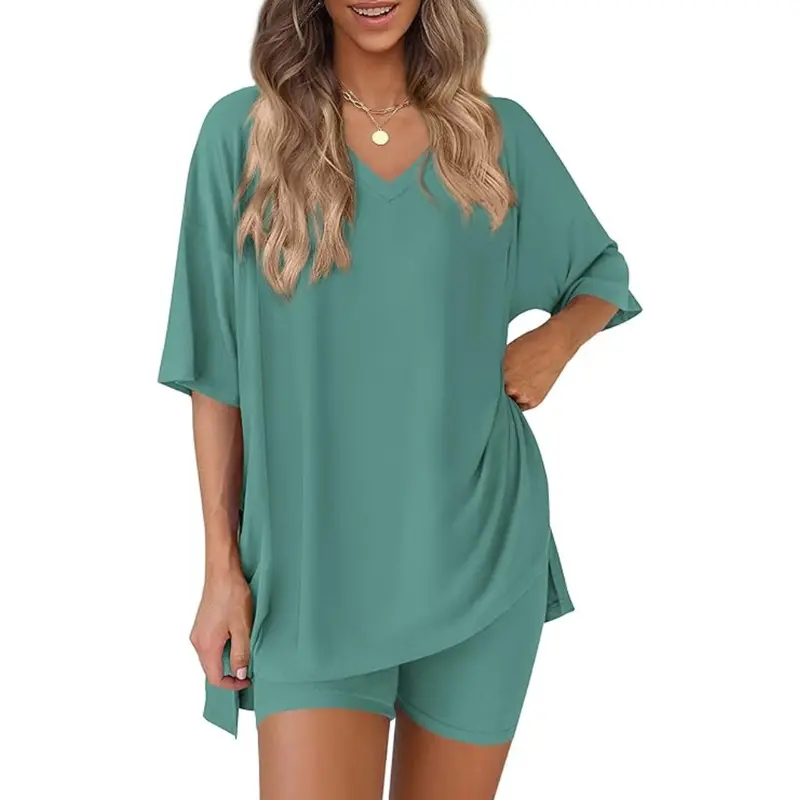 🔥Last day promotion🔥Effortless Summer Lounge Set Oversized Tee + Biker Shorts