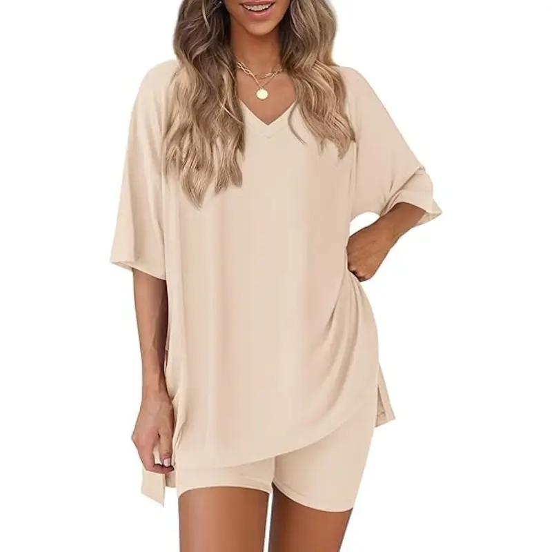 🔥Last day promotion🔥Effortless Summer Lounge Set Oversized Tee + Biker Shorts