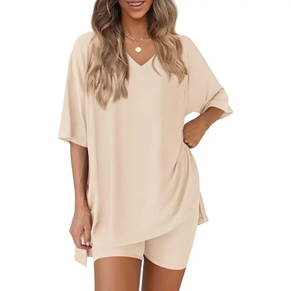 🔥Last day promotion🔥Effortless Summer Lounge Set Oversized Tee + Biker Shorts