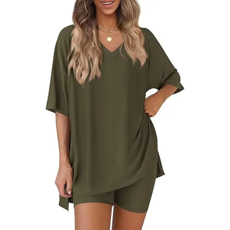 🔥Last day promotion🔥Effortless Summer Lounge Set Oversized Tee + Biker Shorts
