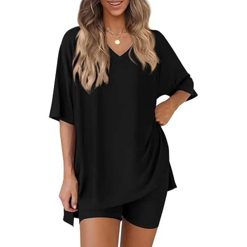 🔥Last day promotion🔥Effortless Summer Lounge Set Oversized Tee + Biker Shorts