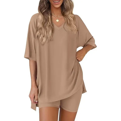 🔥Last day promotion🔥Effortless Summer Lounge Set Oversized Tee + Biker Shorts