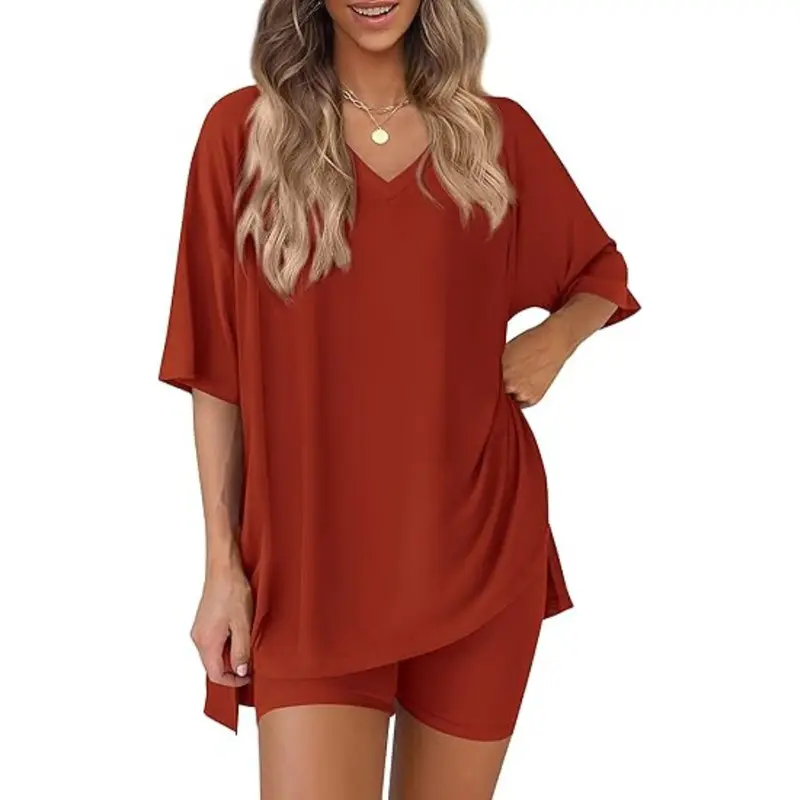 🔥Last day promotion🔥Effortless Summer Lounge Set Oversized Tee + Biker Shorts