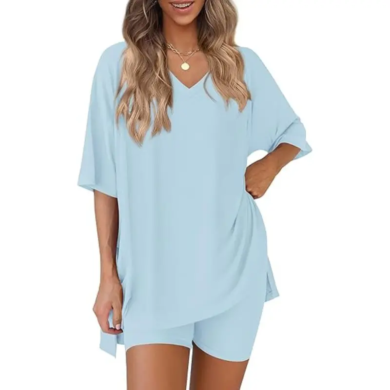 🔥Last day promotion🔥Effortless Summer Lounge Set Oversized Tee + Biker Shorts