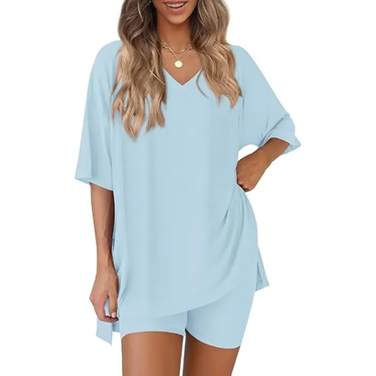🔥Last day promotion🔥Effortless Summer Lounge Set Oversized Tee + Biker Shorts