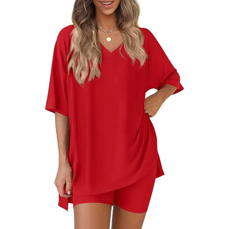 🔥Last day promotion🔥Effortless Summer Lounge Set Oversized Tee + Biker Shorts