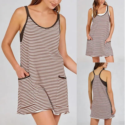 Women's Striped Romper Dress,Mini Dress with Built-in Shorts