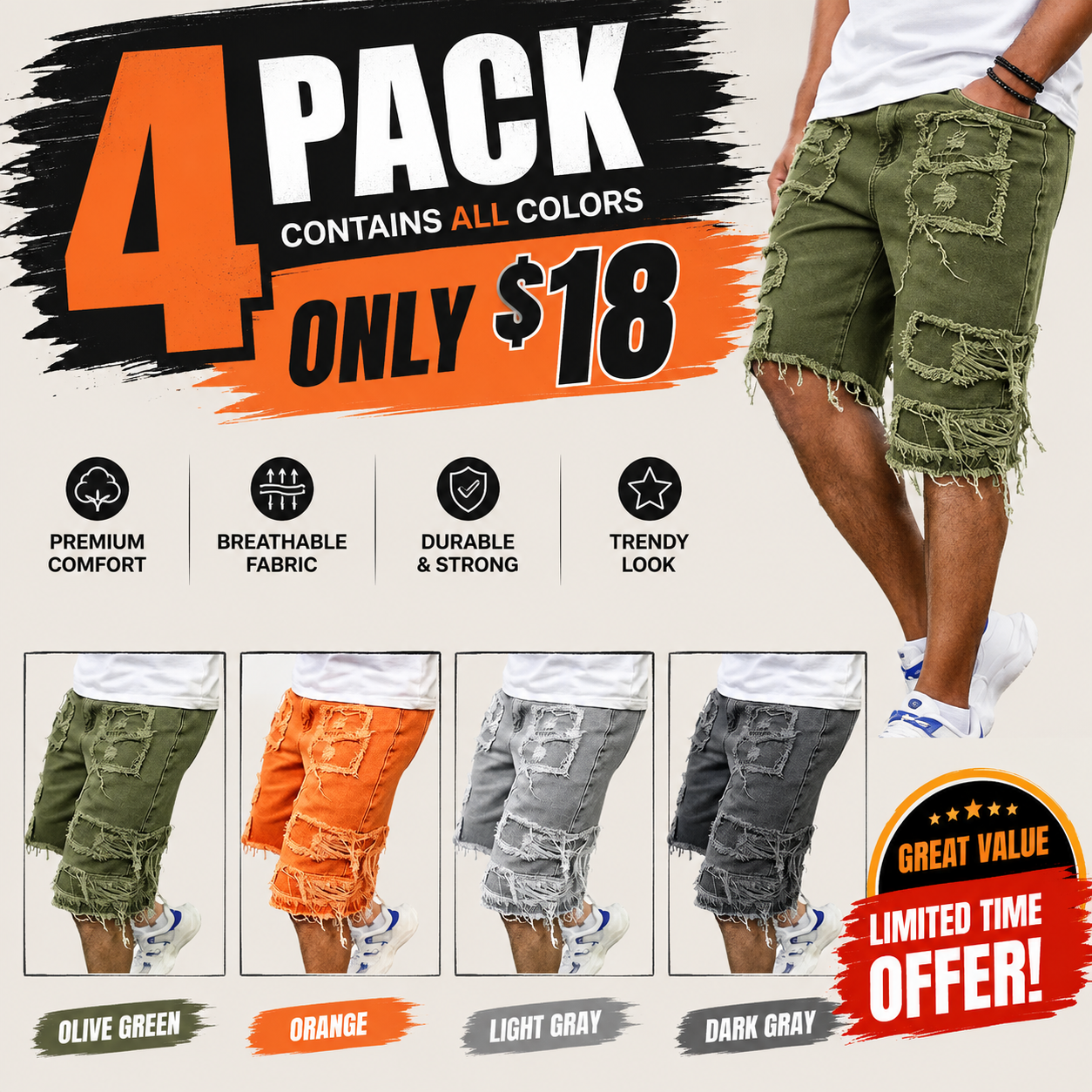 Raw Hem Denim Shorts with Rips – Edgy Urban Casual Warm-Weather Essential